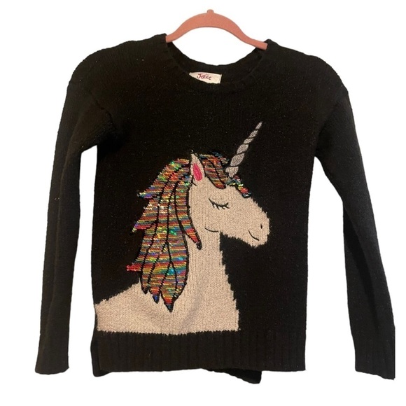 Justice Unicorn Reversible Sequin Black Sweater Girls Size 10 - Picture 1 of 8